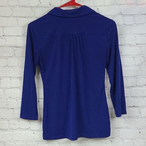 Carmen Marc Valvo Royal Blue Blouse Women's Top XS Long 3/4 Sleeve Career Blouse - Picture 4 of 6